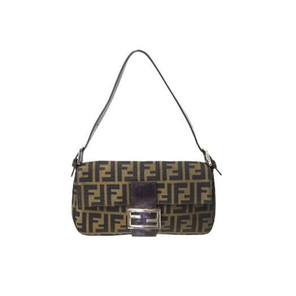FENDI Mamma Bucket Hobo Shoulder Bag Zucca Canvas Leather Brown